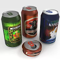 Colorful Assorted Beer Cans in Green Red Blue with Open Pull Tab