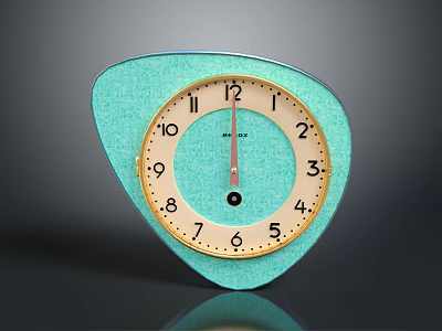 Unique Teal Electronic Clock With Irregular Shape And Round Numbered Dial Design 3d model