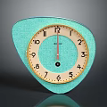 Unique Teal Electronic Clock With Irregular Shape And Round Numbered Dial Design