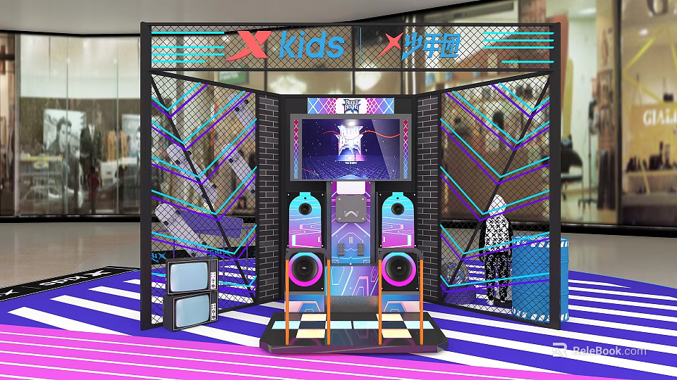X Kids Youth Fun Entertainment Area With Neon Lights Large Screen And Speakers 3d model 