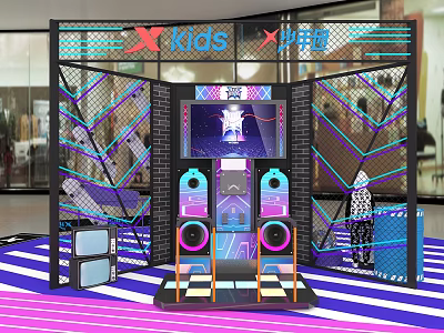 X Kids Youth Fun Entertainment Area With Neon Lights Large Screen And Speakers 3d model