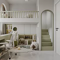 Modern Kids Room Interior Design With Bunk Bed Staircase Desk Bookshelf And Arched Door