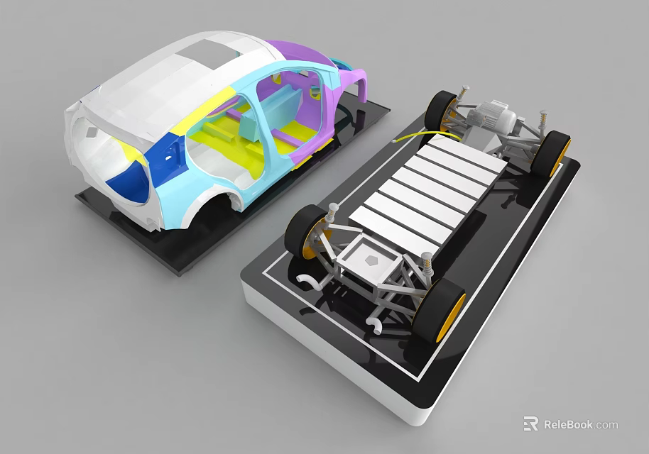Car Deconstructed Model Showing Body Frame Battery Pack And Interior Structure 3d model 