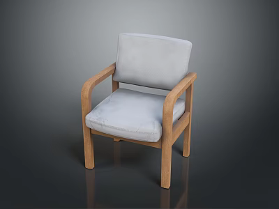 Modern Light Gray Upholstered Chair With Wooden Armrests And Legs 3d model