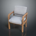 Modern Light Gray Upholstered Chair With Wooden Armrests And Legs