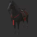Black Horses With Decorative Saddles Red Tassels And Gold Accents