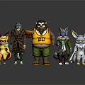 Anthropomorphic Creature Characters in Diverse Stylish Outfits Standing Together 3d model