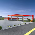 Modern Sinopec Gas Station Exterior With Fuel Pumps And Roadside Greenery