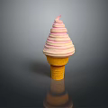 Creamy Pink And White Swirl Ice Cream In Golden Waffle Cone