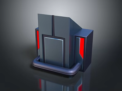 Modern Gray Equipment With Red Side Panels And Curved Base Structure 3d model