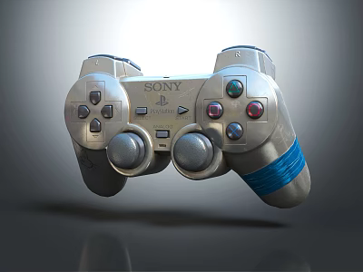 Silver Sony PlayStation Game Controller as Entertainment Electronics with Buttons Joysticks and Blue Stripe 3d model