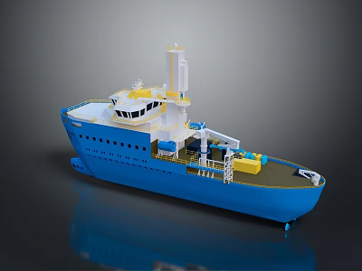 Blue Ship With Detailed Structure And Equipment 3d model