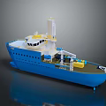 Blue Ship With Detailed Structure And Equipment 3d model