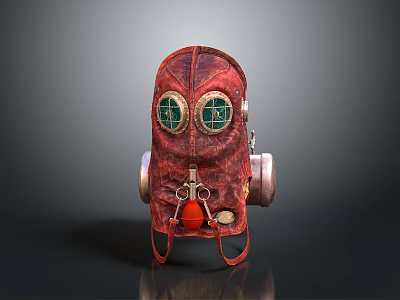 Red Steampunk Mask With Green Lenses And Metal Respirator Components 3d model