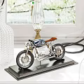 Modern Decorative Ornament Set With Motorcycle Model And Transparent Glass Decor On Black Base