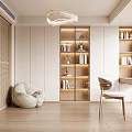 Modern Cream Style Study Desk Bookcase Ornaments Vase Book Single Chair Decorative Cabinet Computer Stool 3d model