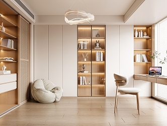 Modern Cream Style Study Desk Bookcase Ornaments Vase Book Single Chair Decorative Cabinet Computer Stool 3d model