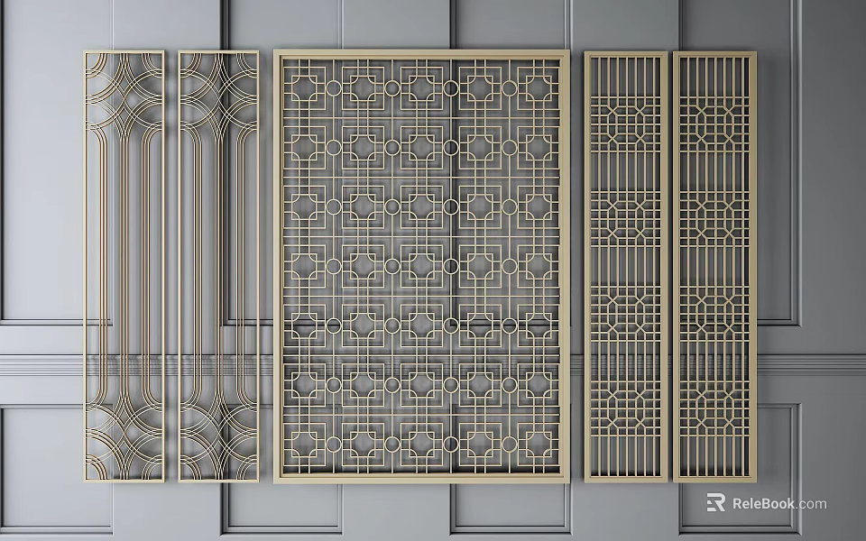 Tech Exhibition Hall With Exquisite Geometric Pattern Grilles And Intricate Metal Frames 3d model