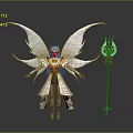 Elegant Fairy Character With Large White Wings Red And White Outfit And Decorative Staff
