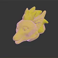 Fantasy Creature Head With White Skin Red Mane Blue Eyes Sharp Ears And Smile