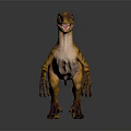Realistic Velociraptor Dinosaur 3D Model Standing With Brown Yellow Stripes And Sharp Teeth