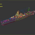 Detailed Warship 3D Model Showcasing Deck Armament Systems and Hull Design Features 3d model
