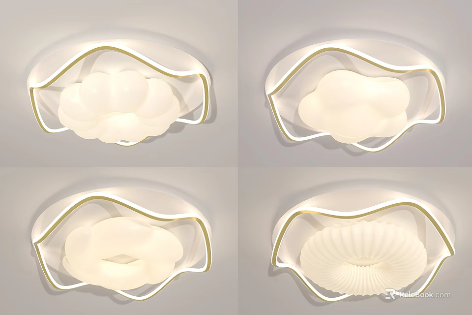 Modern Decorative Ceiling Light With White Textured Lampshade And Golden Edge Design 3d model 