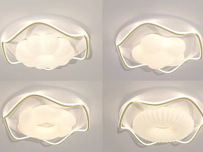 Modern Decorative Ceiling Light With White Textured Lampshade And Golden Edge Design 3d model