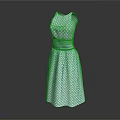 Light Green Sleeveless Dress With White Polka Dots And Belt Design