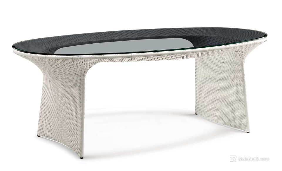 Modern Oval Coffee Table With Black Tabletop And Woven Design Legs 3d model 
