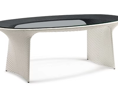 Modern Oval Coffee Table With Black Tabletop And Woven Design Legs 3d model