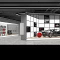 Modern Exhibition Event Gateway with Car Model Tire Display and Grid Wall Design