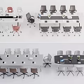 Modern Conference Tables For Office With Rectangular Oval Shapes Colored Chairs And Desktop Items 3d model