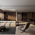 Modern Dining and Living Room Interior With Sofa Dining Table And City View Windows