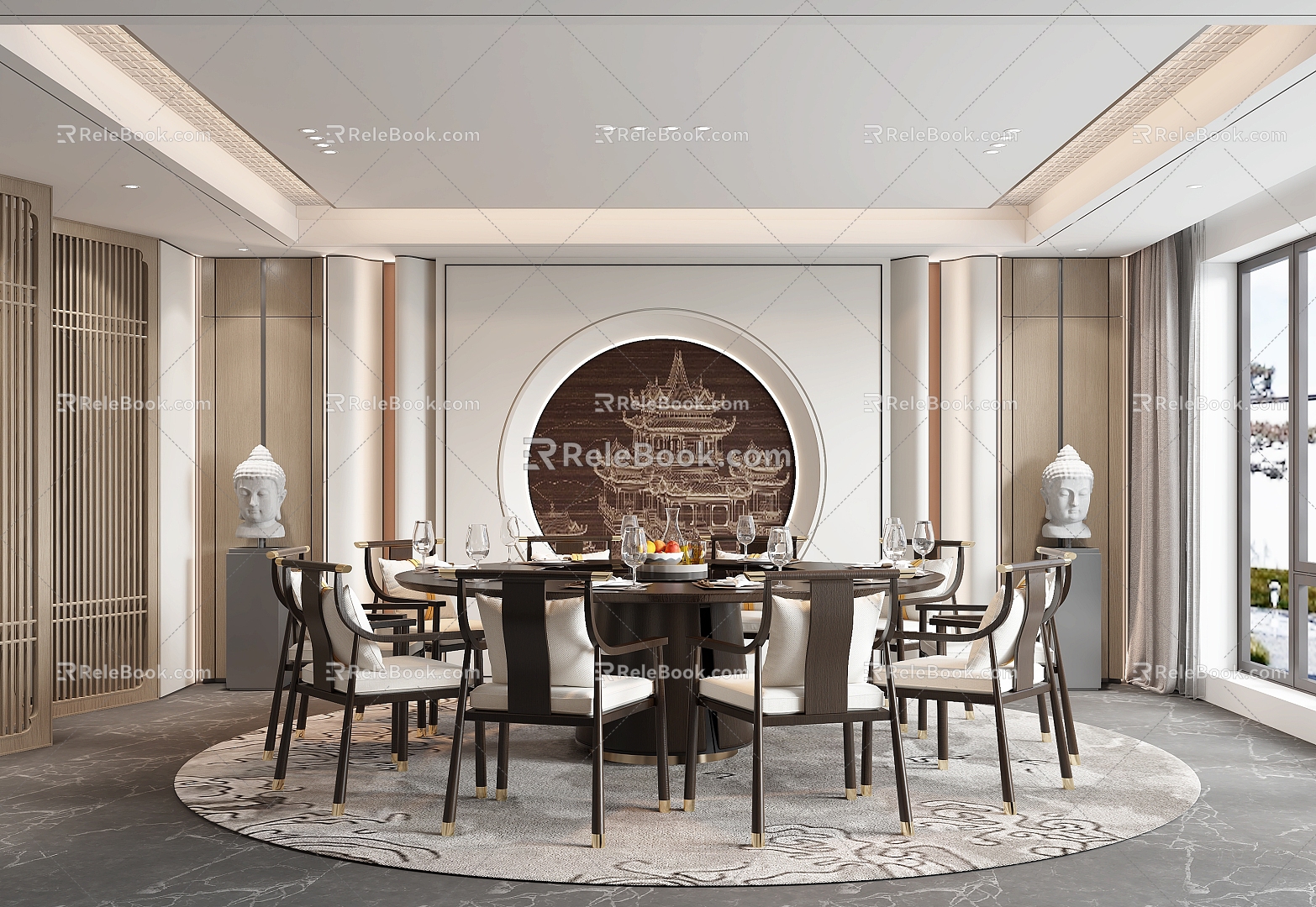 New Chinese Restaurant Rooms Rooms Rooms Rooms Rooms Rooms Rooms Dining Tables and Chairs Background Wall 3d model