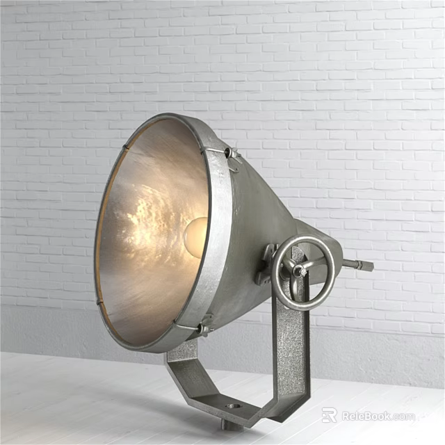 Illuminated Metal Wall Lamp With Circular Lampshade And Adjustable Knob On White Brick Wall 3d model 