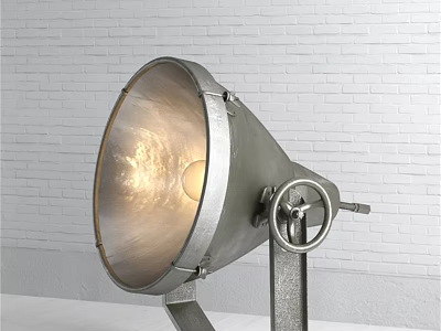 Illuminated Metal Wall Lamp With Circular Lampshade And Adjustable Knob On White Brick Wall 3d model