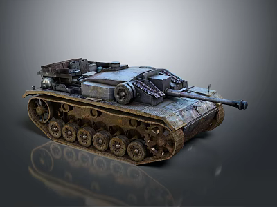 Vintage Military Tank Armored Vehicle with Heavy Tracks Long Cannon and Metal Texture 3d model