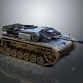 Vintage Military Tank Armored Vehicle with Heavy Tracks Long Cannon and Metal Texture