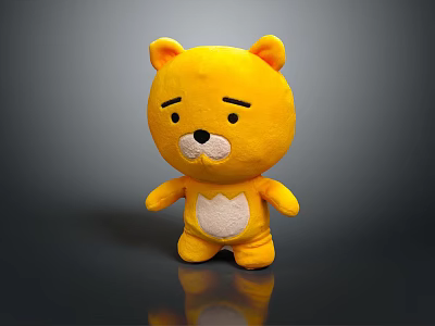 Cute Yellow Bear Plush Stuffed Toy with White Belly and Soft Material 3d model