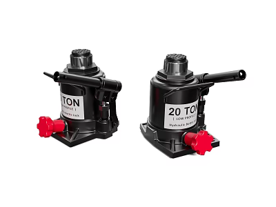 Industrial Equipment Two Black 20 Ton Hydraulic Jacks With Red Knobs 3d model