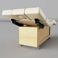 Comfortable Beige Cushioned Lounge Chair with Wooden Base and Rolling Wheels