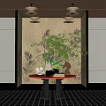 Elegant Hotel Lobby Interior With Pendant Lights Green Plant Red Table And Wall Decorations