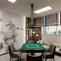 Modern Hotel Mahjong Room Interior With Mahjong Table Sofa And Decorative Painting