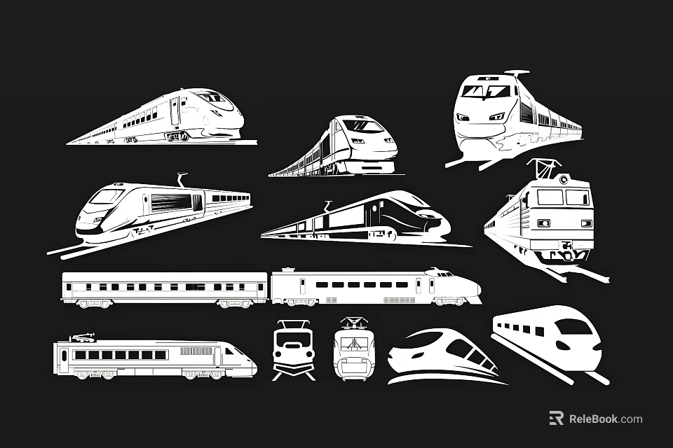 Various White Car Silhouettes On Black Background With Different Models And Styles 3d model 