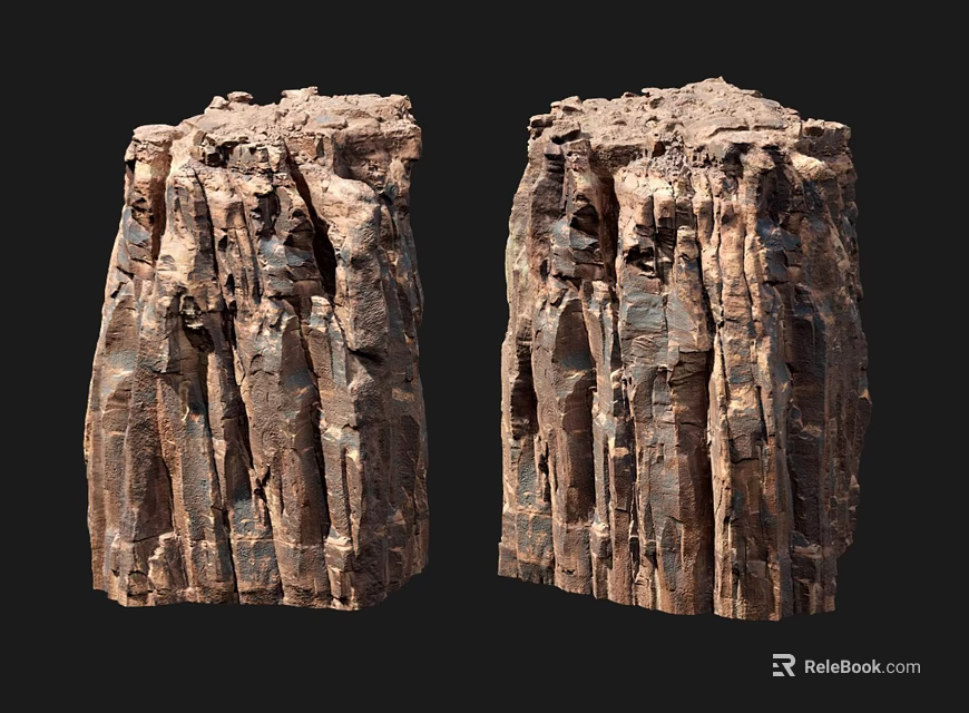 Two Natural Rustic Stone Wood Columns With Intricate Textured Surface Details Design 3d model 