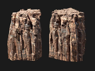 Two Natural Rustic Stone Wood Columns With Intricate Textured Surface Details Design 3d model