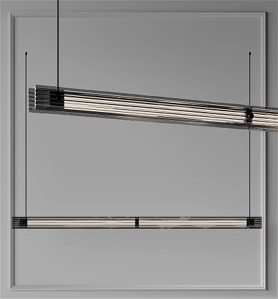 Modern Linear Chandelier Design With Sleek Metallic Structure And Hanging Rods 3d model