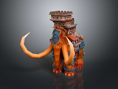 Giant Mammoth With Towering Stacked Buildings And Structures On Its Back 3d model