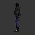 Tactical Figure In Blue Uniform With Black Vest And Mask Arms Outstretched